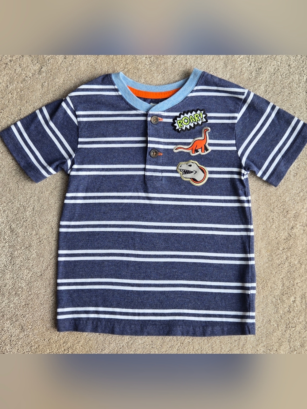 Garanimals Navy & White Striped Dino Patch Tee